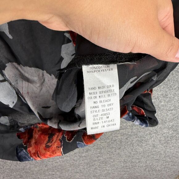 She + Sky Top Women M Medium Gray Floral Open Front Long Sleeve Cotton Casual - Picture 4 of 7